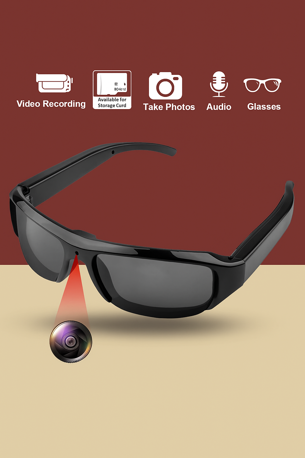 1080P Full HD Spy Glasses Camera | Hidden Sunglasses Camcorder with TF Card Slot