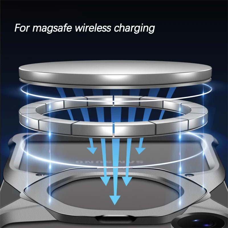 Magnetic Shockproof Metal Phone Case with Holder & Wireless Charging Support
