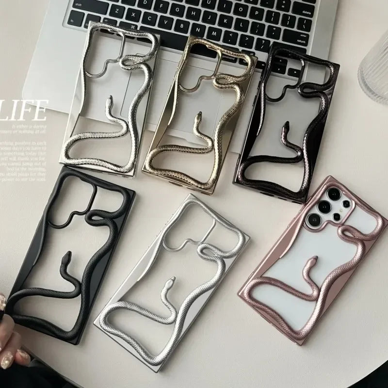 Luxury 3D Snake Pattern Case – Shockproof & Heat Dissipating Cover for Samsung Galaxy S25/S24/S23 FE/S22 Ultra