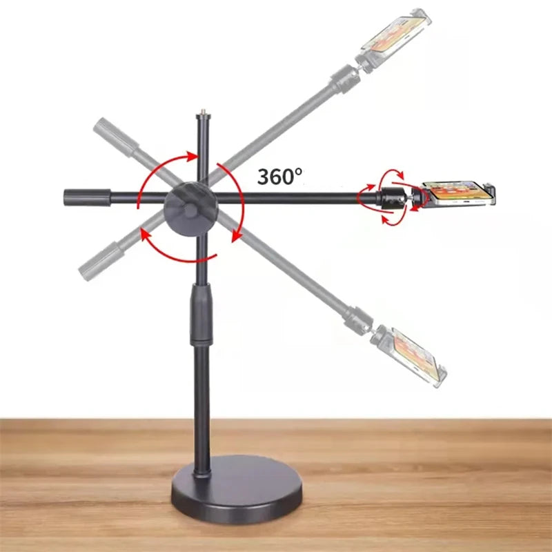 Lamgool Adjustable Desk Phone Holder with 360° Rotation – Low-Angle Shooting Mount with Metal Base for Live Streaming, Photography & Teaching