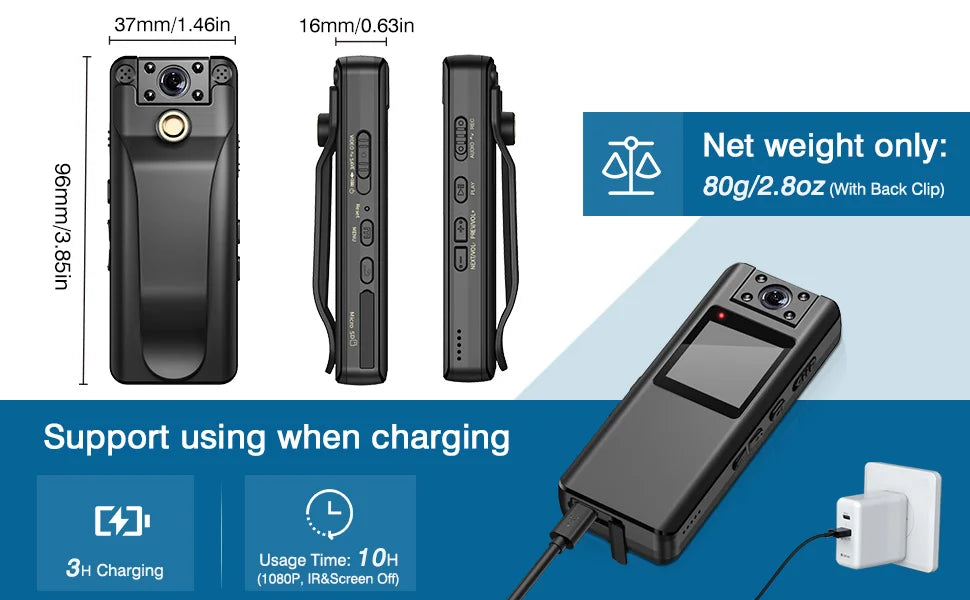 Vandlion A22 Mini Camera 1080P – Infrared Night Vision, 180° Rotating Lens, 10H Battery Life