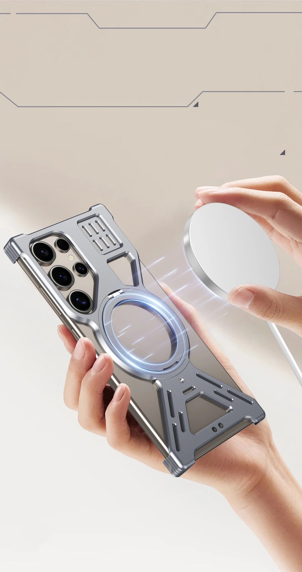 Magnetic Full Coverage Phone Case with Built-In Fill Light & Dual-Layer Protection