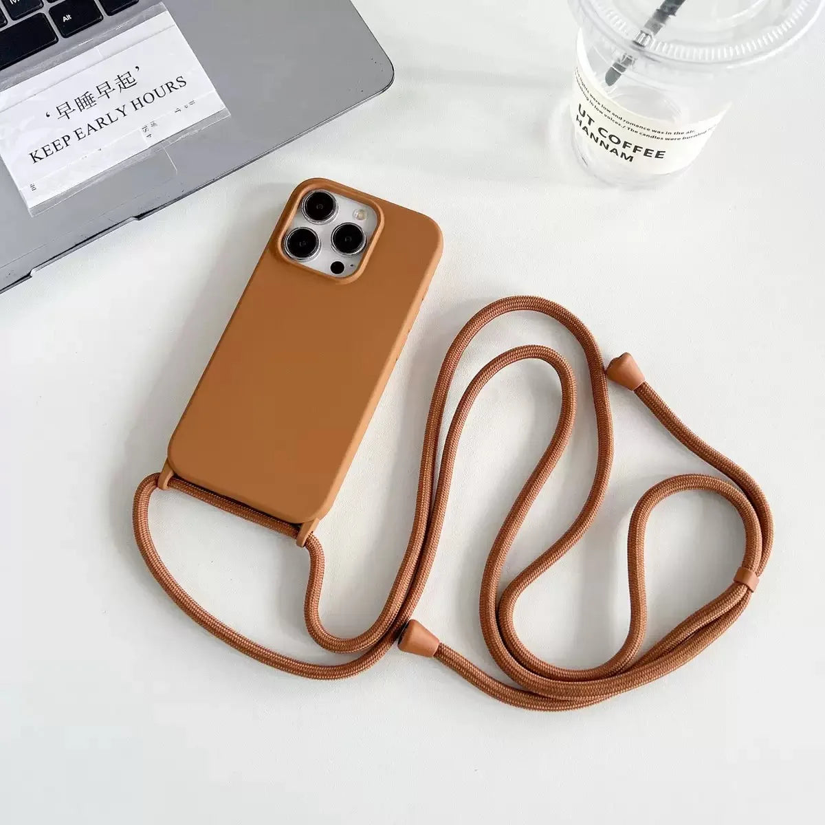 Liquid Silicone Crossbody Phone Case with Adjustable Lanyard Strap – Hands-Free Protection for iPhone