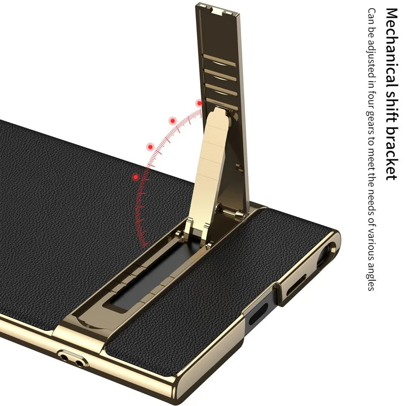 Luxury Electroplated Leather Bumper Case with Kickstand for Samsung – Shockproof, Wireless Charging Compatible