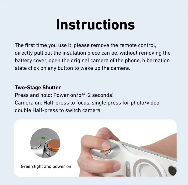 TELESIN Magnetic Phone Camera Handle Grip with Wireless Remote Control – For Action Cameras & Smartphones