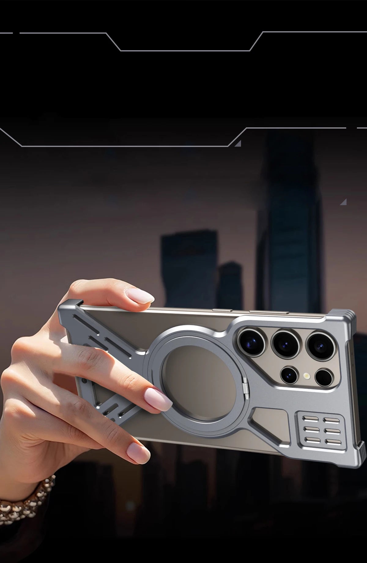 Magnetic Full Coverage Phone Case with Built-In Fill Light & Dual-Layer Protection