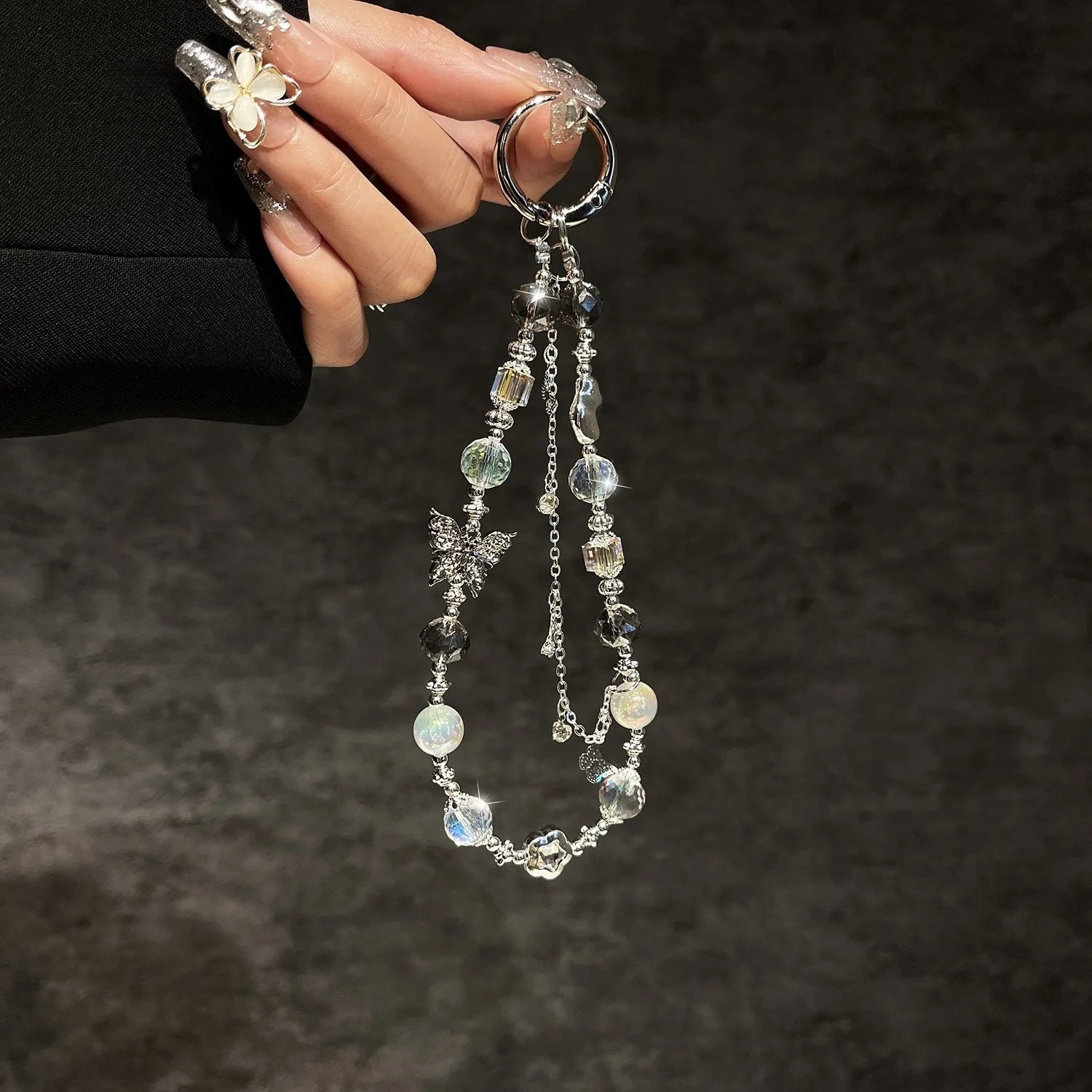 High-End Crystal Butterfly Tassel Beaded Mobile Phone Chain Fashionable Lanyard Pendant Wrist Portable Accessory