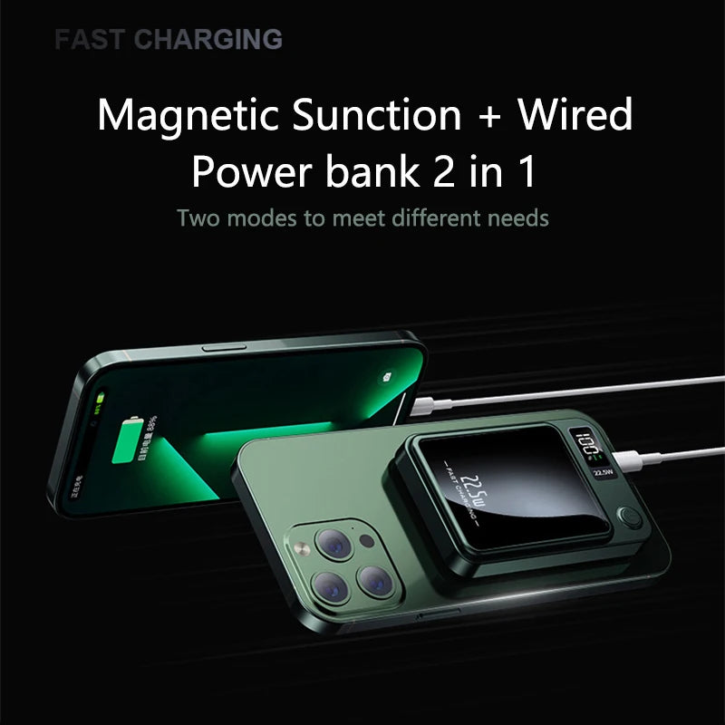 Magnetic Wireless Power Bank – 22.5W PD Fast Charging + 15W Qi Wireless Charger for iPhone, Xiaomi, Huawei & More