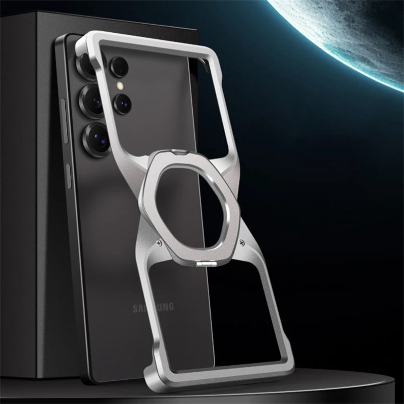 Magnetic Shockproof Metal Phone Case with Holder & Wireless Charging Support