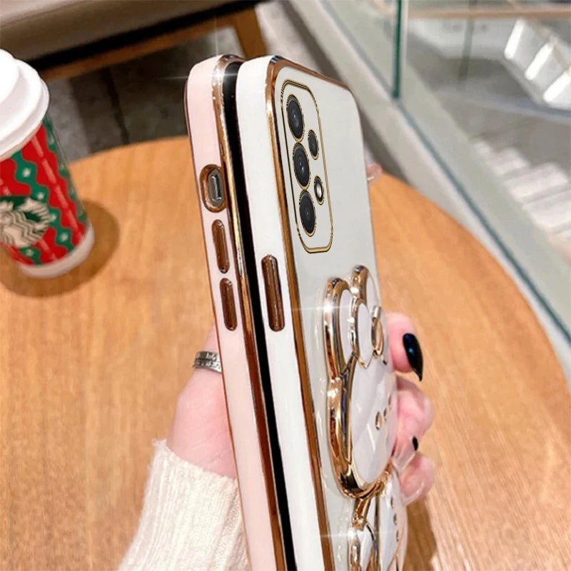 Luxury Glitter Makeup Mirror Phone Case with Cute Rabbit Ring Holder – Stylish Protection for Samsung Galaxy Series