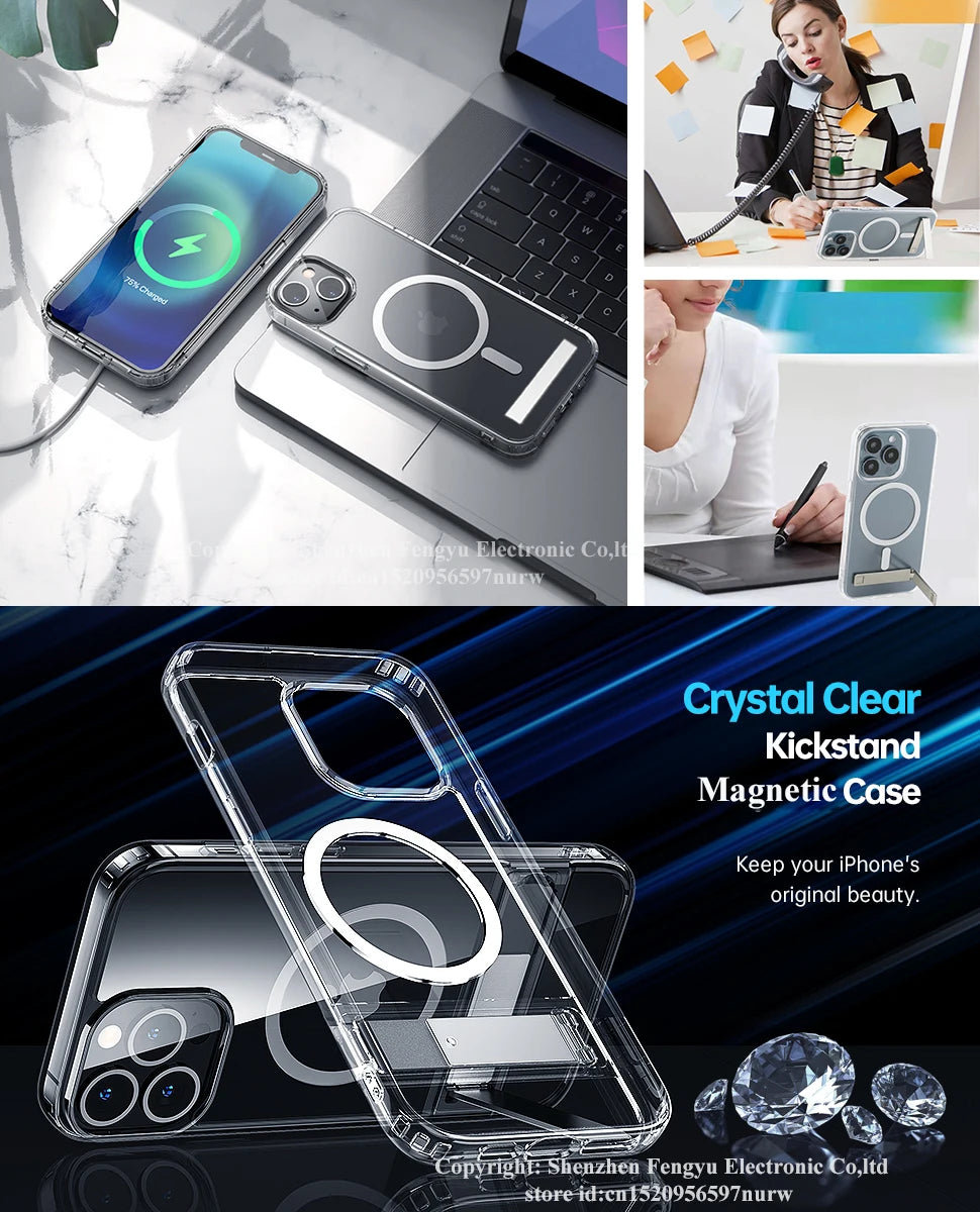 MagSafe Shockproof iPhone Case with 3-Way Kickstand – Full Protection & Magnetic Compatibility (iPhone 11 / 12 / 13 / 14 Series)