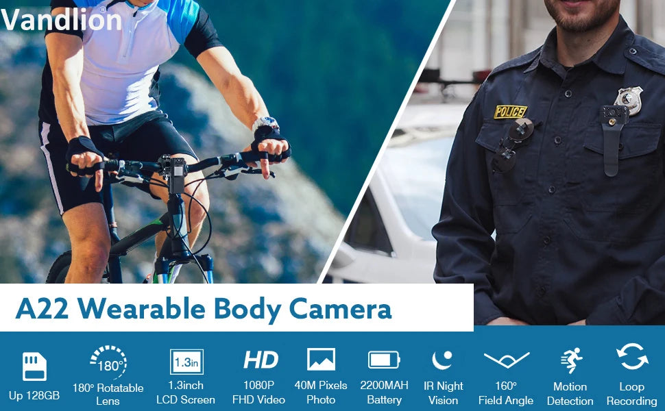 Vandlion A22 Mini Camera 1080P – Infrared Night Vision, 180° Rotating Lens, 10H Battery Life