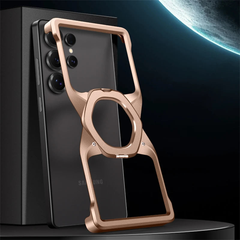 Magnetic Shockproof Metal Phone Case with Holder & Wireless Charging Support