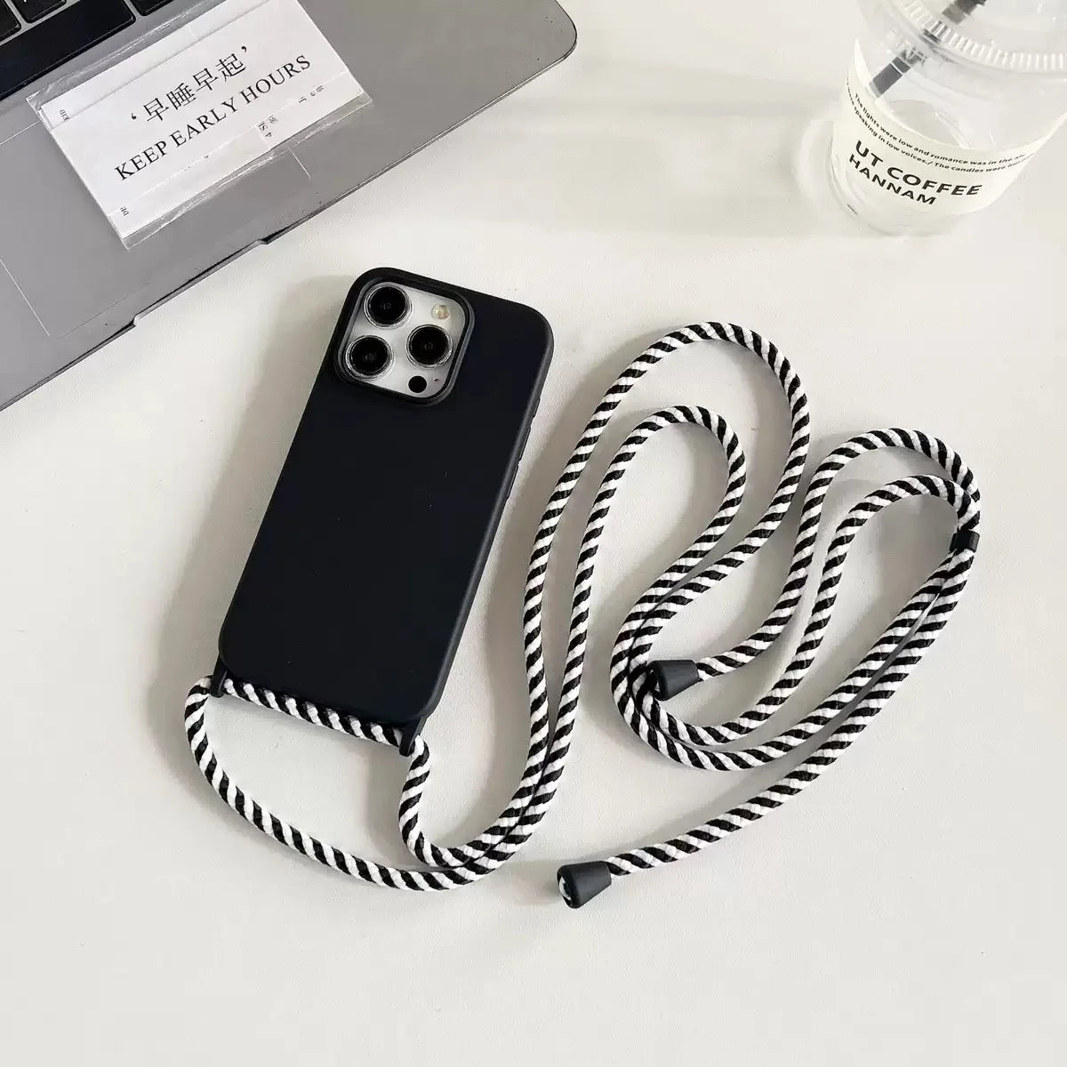 Liquid Silicone Crossbody Phone Case with Adjustable Lanyard Strap – Hands-Free Protection for iPhone