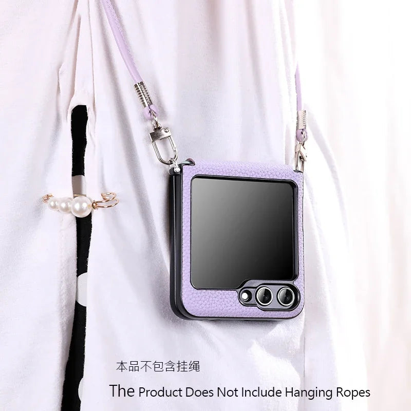 Magsafe Wireless Charge Case for Samsung Galaxy Z Flip 7 Flip6 Flip5 Flip4 Magnetic Litchi Leather Cover