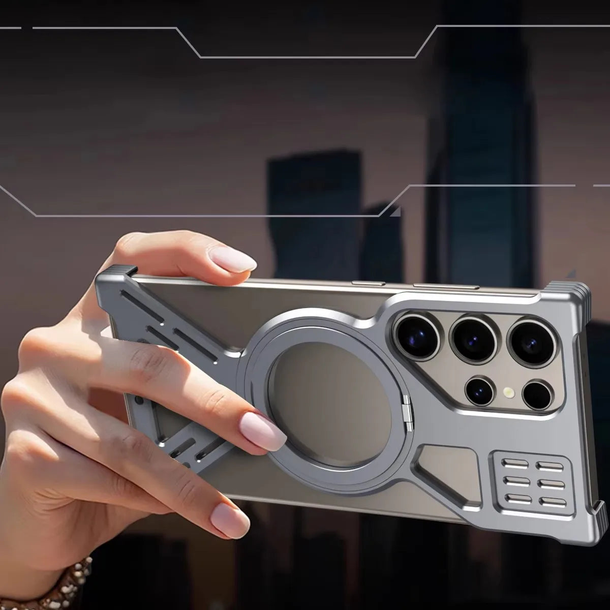 Magnetic Full Coverage Phone Case with Built-In Fill Light & Dual-Layer Protection