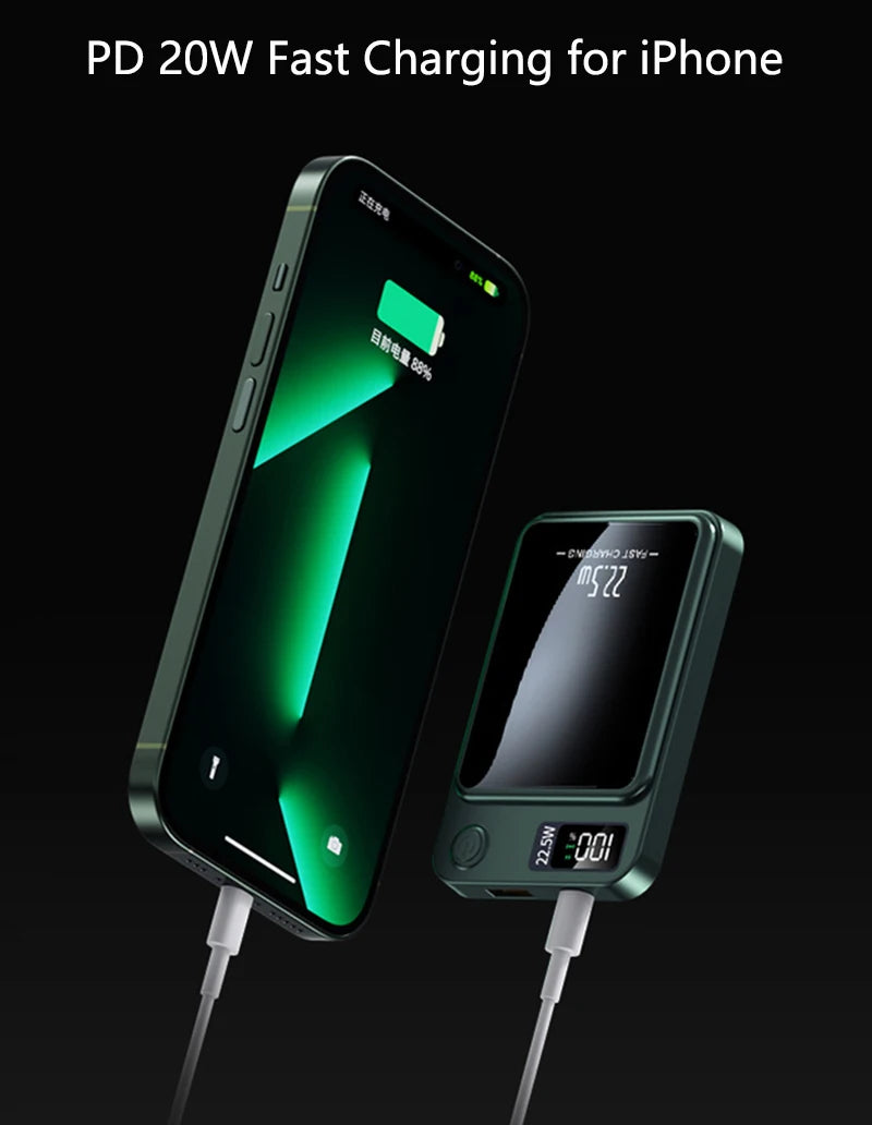 Magnetic Wireless Power Bank – 22.5W PD Fast Charging + 15W Qi Wireless Charger for iPhone, Xiaomi, Huawei & More