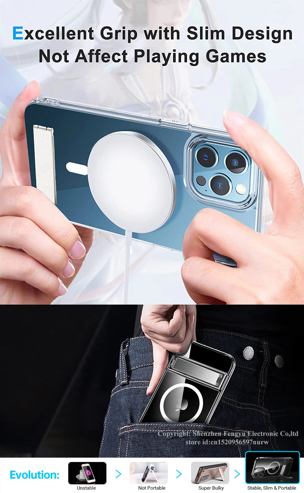 MagSafe Shockproof iPhone Case with 3-Way Kickstand – Full Protection & Magnetic Compatibility (iPhone 11 / 12 / 13 / 14 Series)