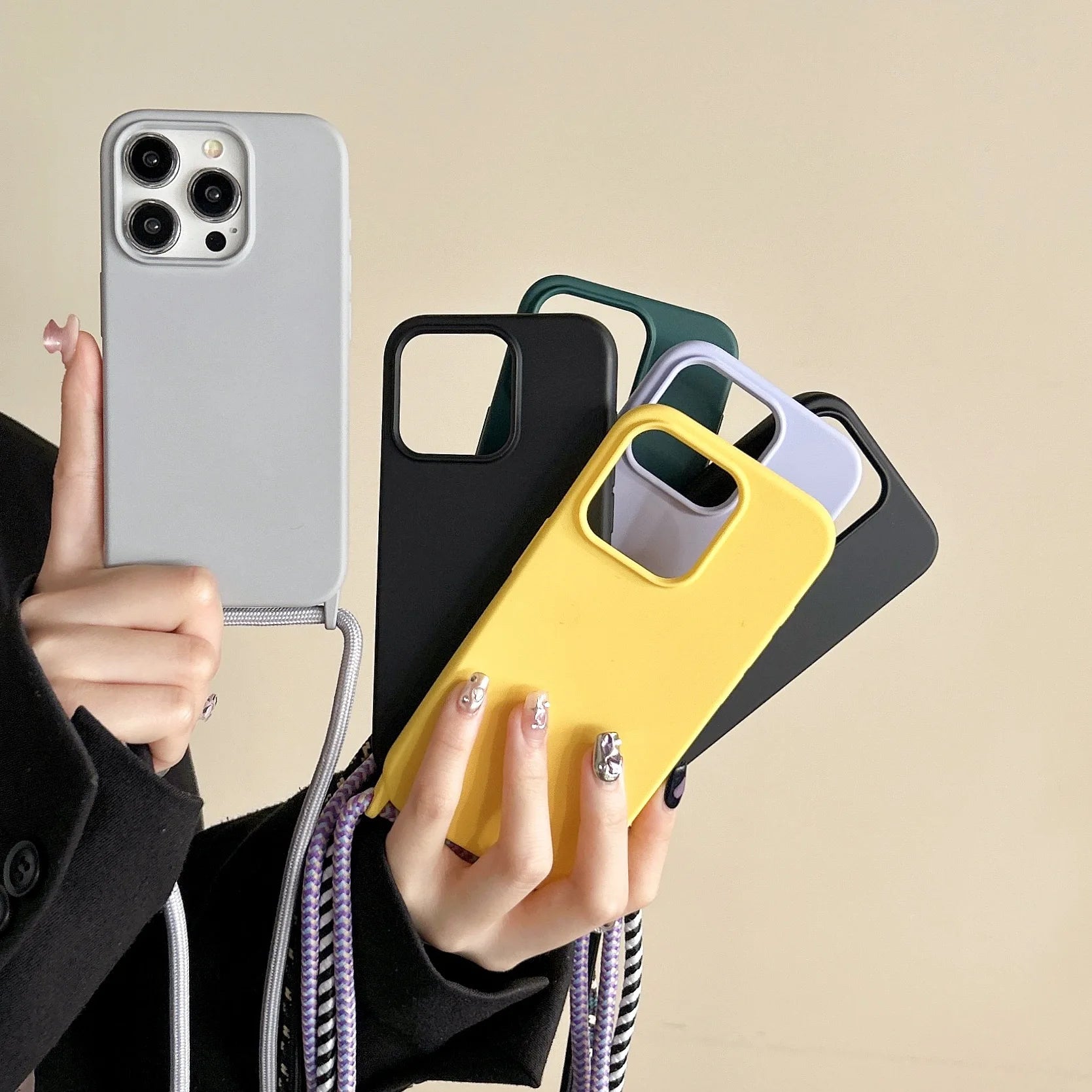 Liquid Silicone Crossbody Phone Case with Adjustable Lanyard Strap – Hands-Free Protection for iPhone