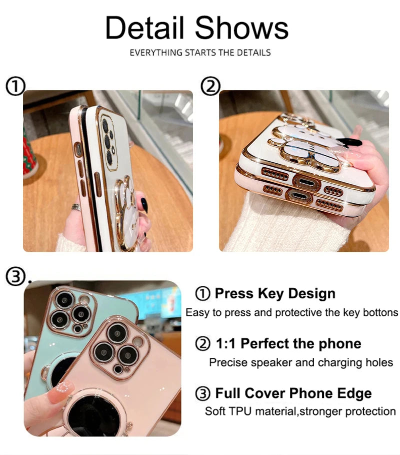 Luxury Glitter Makeup Mirror Phone Case with Cute Rabbit Ring Holder – Stylish Protection for Samsung Galaxy Series