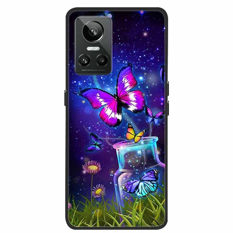 Cartoon & Floral Soft Silicone Case for Realme GT Neo 3 β Shockproof Black Cover
