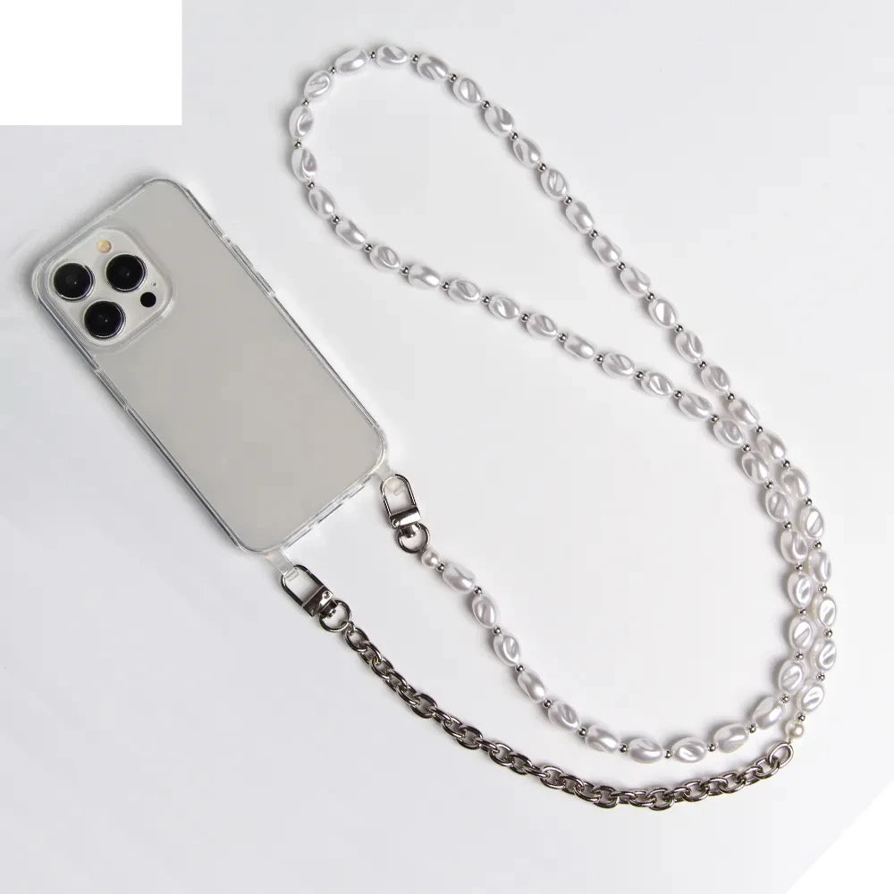 Luxury Transparent Crossbody Pearl Chain Phone Case – Elegant Hands-Free Protection for iPhone