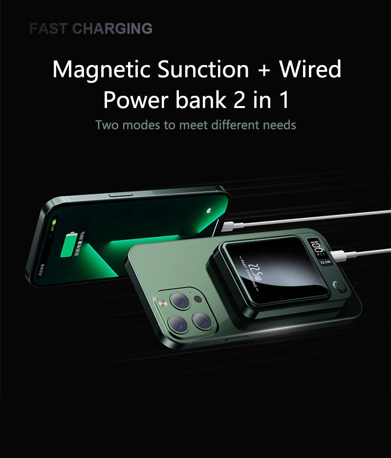 Magnetic Wireless Power Bank – 22.5W PD Fast Charging + 15W Qi Wireless Charger for iPhone, Xiaomi, Huawei & More