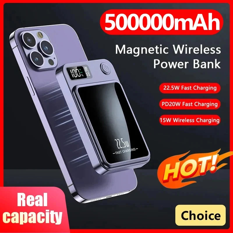 Magnetic Wireless Power Bank – 22.5W PD Fast Charging + 15W Qi Wireless Charger for iPhone, Xiaomi, Huawei & More