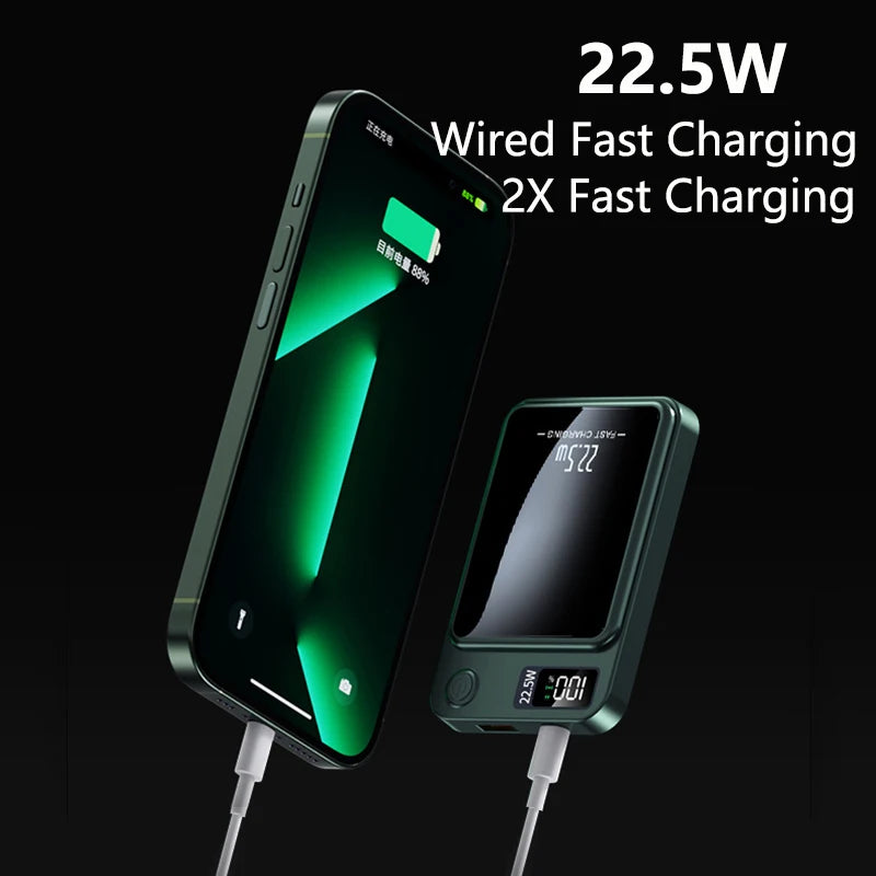 Magnetic Wireless Power Bank – 22.5W PD Fast Charging + 15W Qi Wireless Charger for iPhone, Xiaomi, Huawei & More