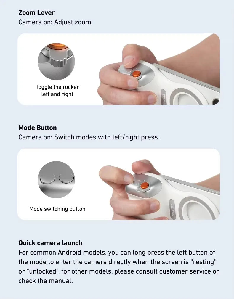 TELESIN Magnetic Phone Camera Handle Grip with Wireless Remote Control – For Action Cameras & Smartphones
