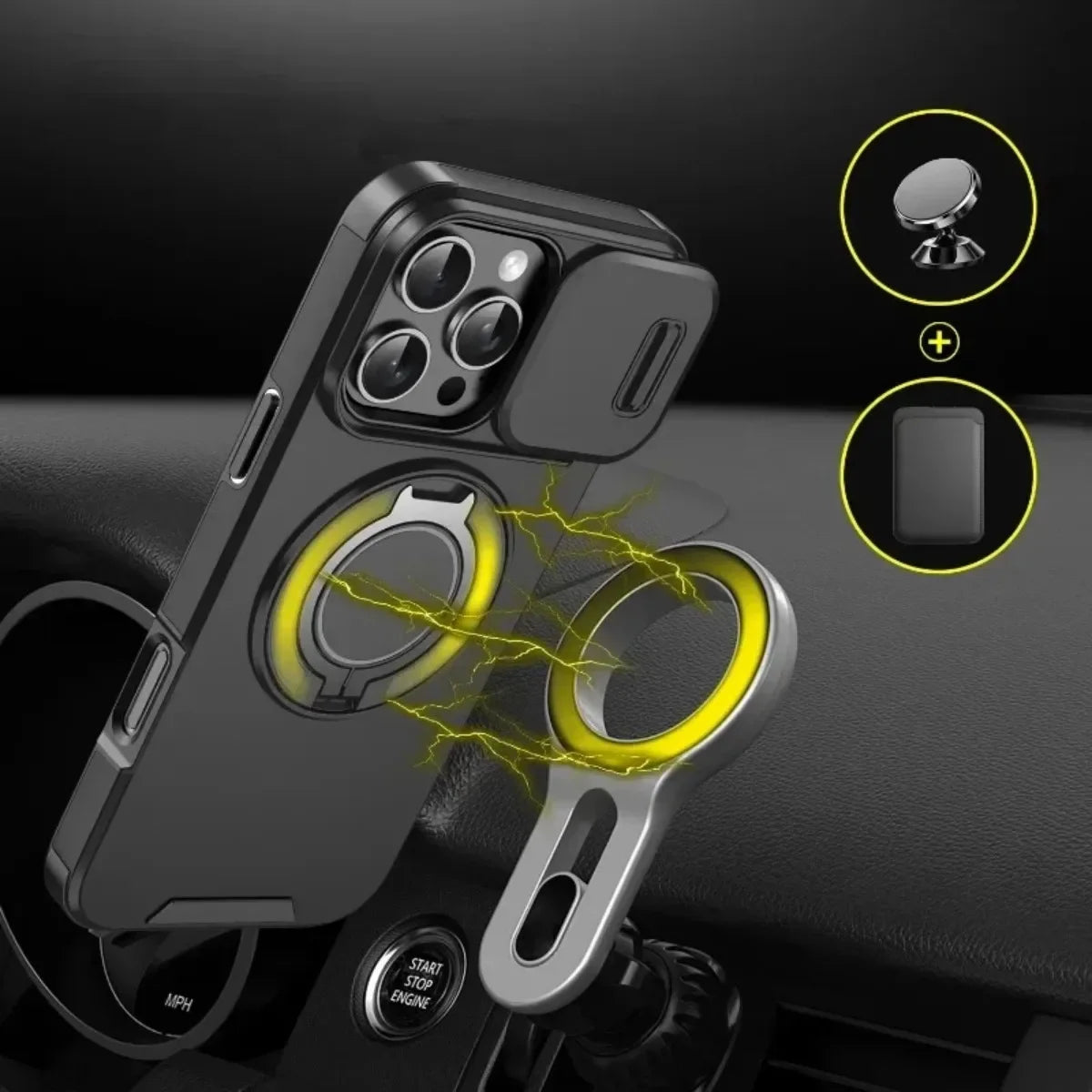 Luxury Magnetic Armor iPhone Case with Kickstand, Wristband & Camera Protection – Shockproof & MagSafe Compatible