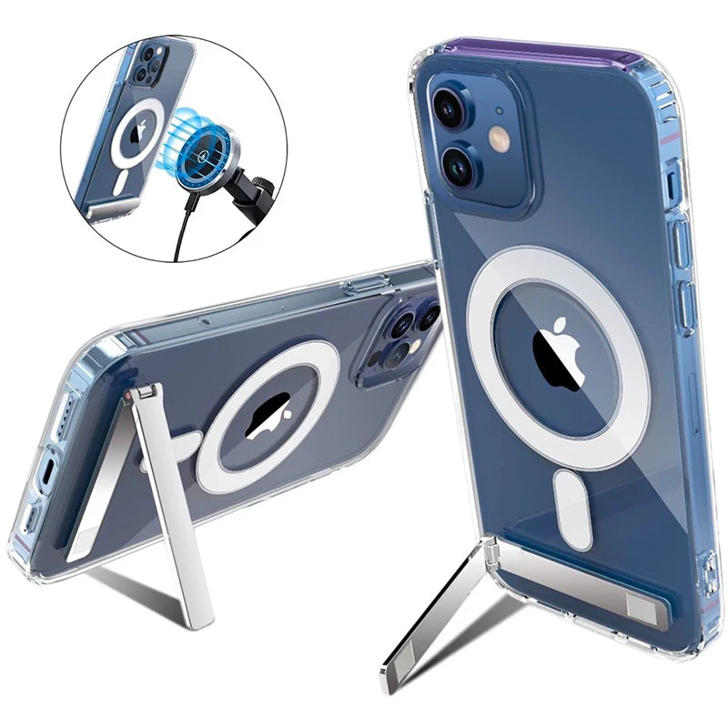 MagSafe Shockproof iPhone Case with 3-Way Kickstand – Full Protection & Magnetic Compatibility (iPhone 11 / 12 / 13 / 14 Series)