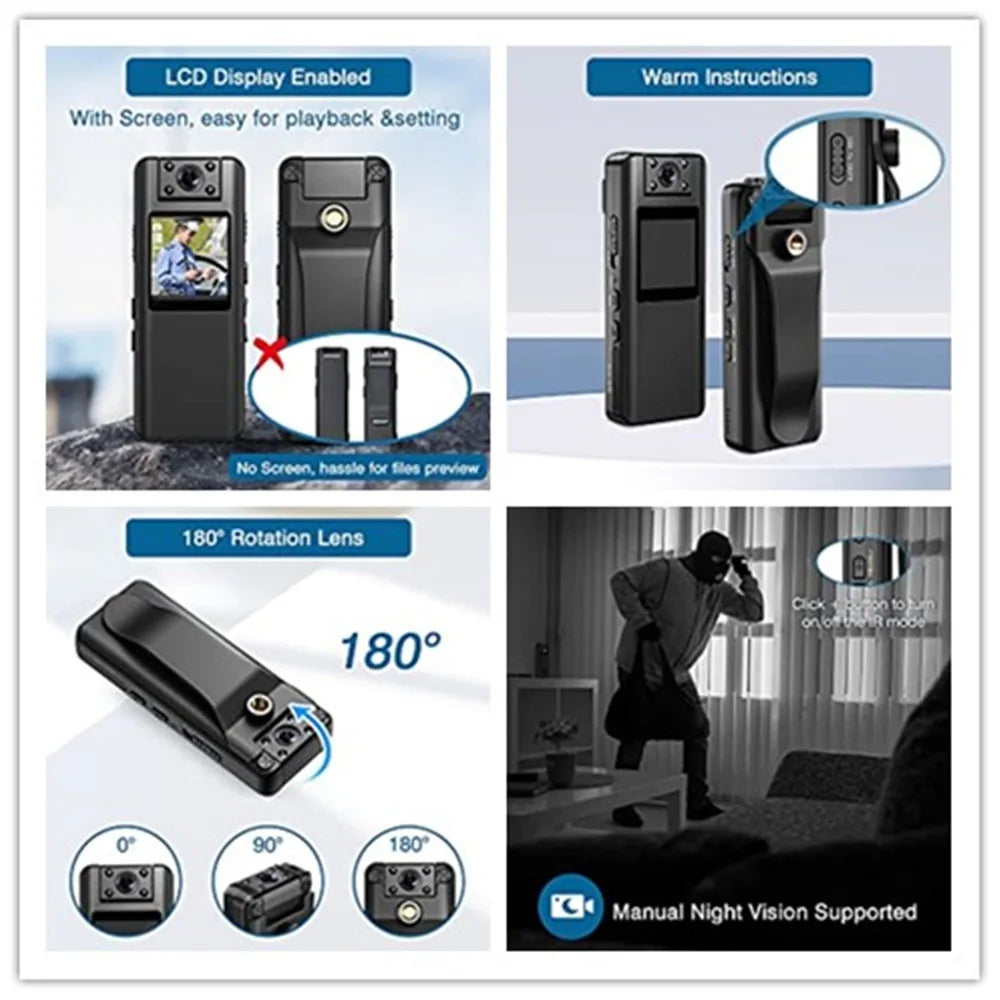 Vandlion A22 Mini Camera 1080P – Infrared Night Vision, 180° Rotating Lens, 10H Battery Life