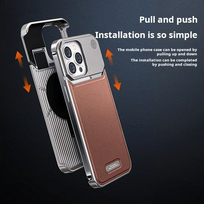 Magnetic Leather & Metal Case for iPhone 13/14/15 Pro Max – Shockproof, Water-Resistant & MagSafe Compatible