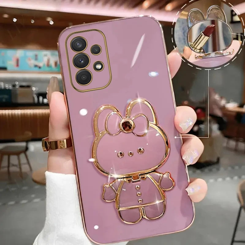 Luxury Glitter Makeup Mirror Phone Case with Cute Rabbit Ring Holder – Stylish Protection for Samsung Galaxy Series