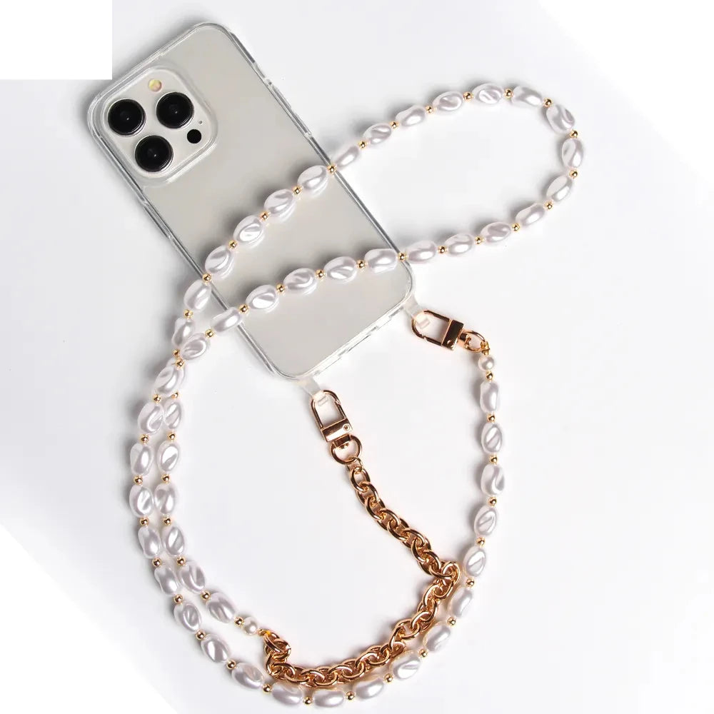 Luxury Transparent Crossbody Pearl Chain Phone Case – Elegant Hands-Free Protection for iPhone