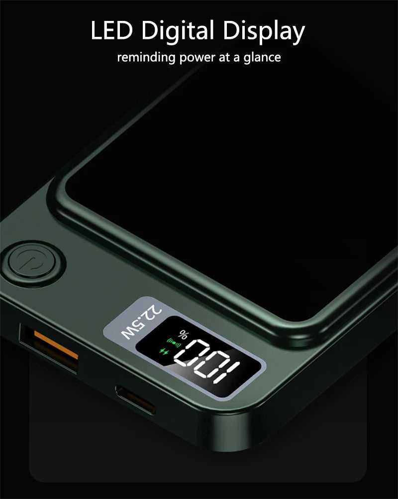 Magnetic Wireless Power Bank – 22.5W PD Fast Charging + 15W Qi Wireless Charger for iPhone, Xiaomi, Huawei & More