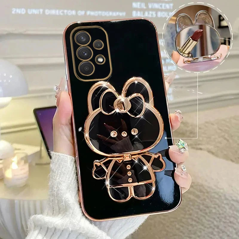 Luxury Glitter Makeup Mirror Phone Case with Cute Rabbit Ring Holder – Stylish Protection for Samsung Galaxy Series