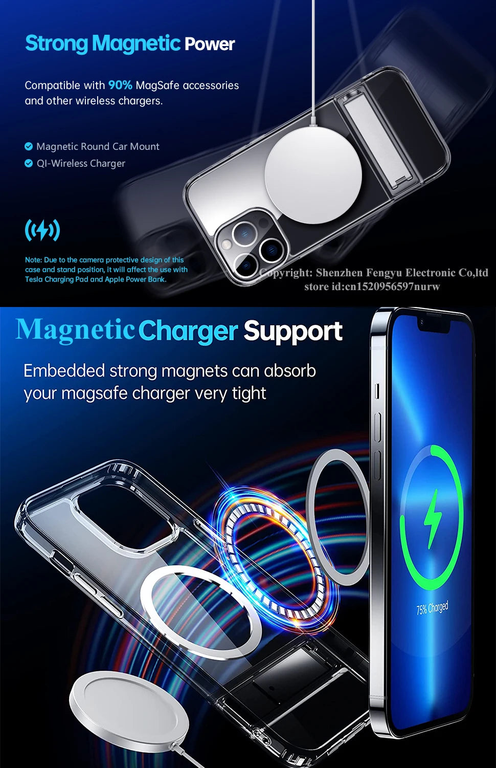MagSafe Shockproof iPhone Case with 3-Way Kickstand – Full Protection & Magnetic Compatibility (iPhone 11 / 12 / 13 / 14 Series)