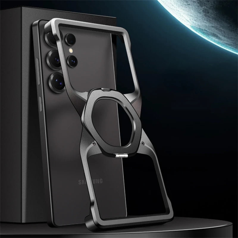 Magnetic Shockproof Metal Phone Case with Holder & Wireless Charging Support