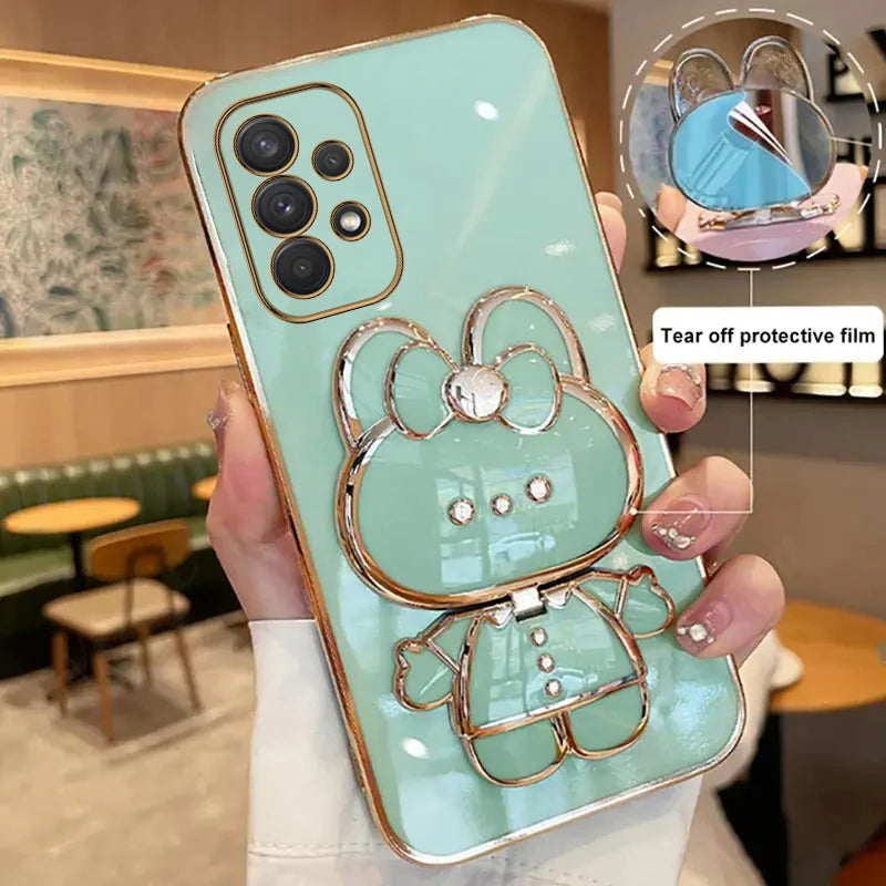 Luxury Glitter Makeup Mirror Phone Case with Cute Rabbit Ring Holder – Stylish Protection for Samsung Galaxy Series