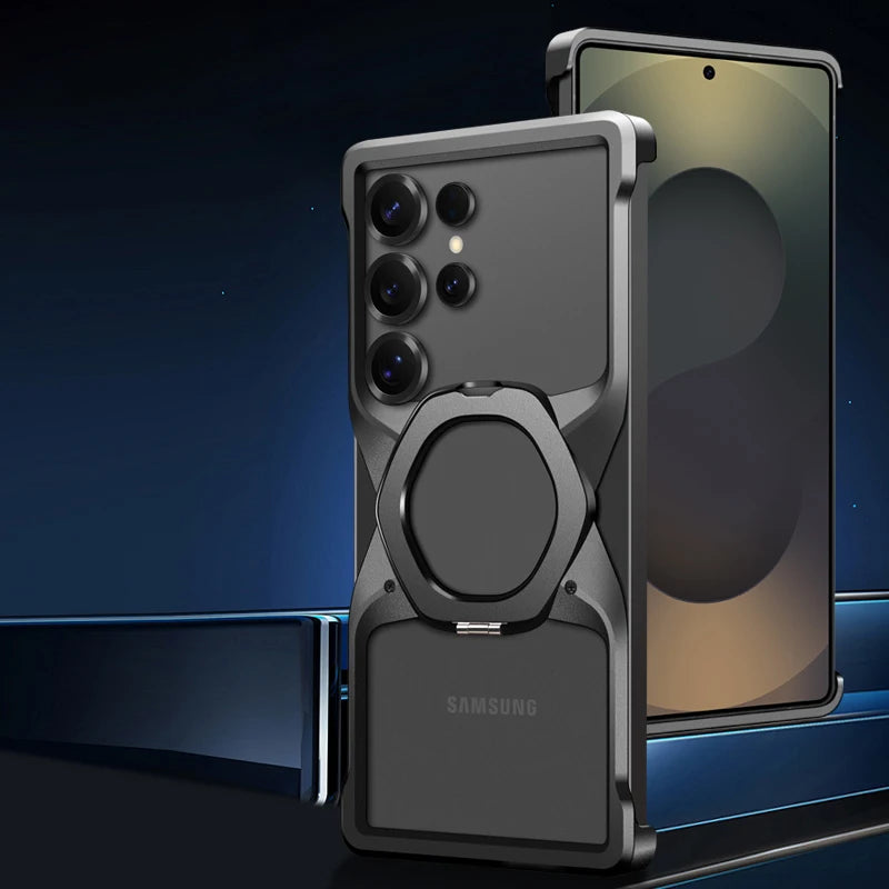 Magnetic Shockproof Metal Phone Case with Holder & Wireless Charging Support