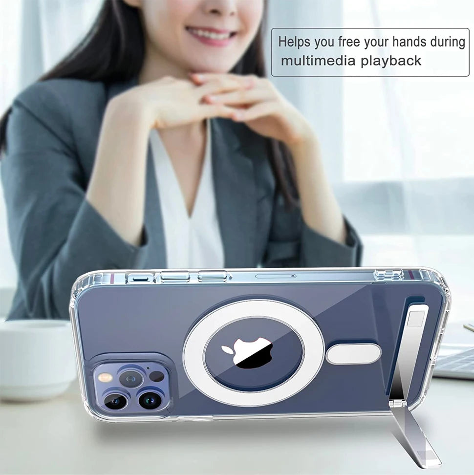 MagSafe Shockproof iPhone Case with 3-Way Kickstand – Full Protection & Magnetic Compatibility (iPhone 11 / 12 / 13 / 14 Series)