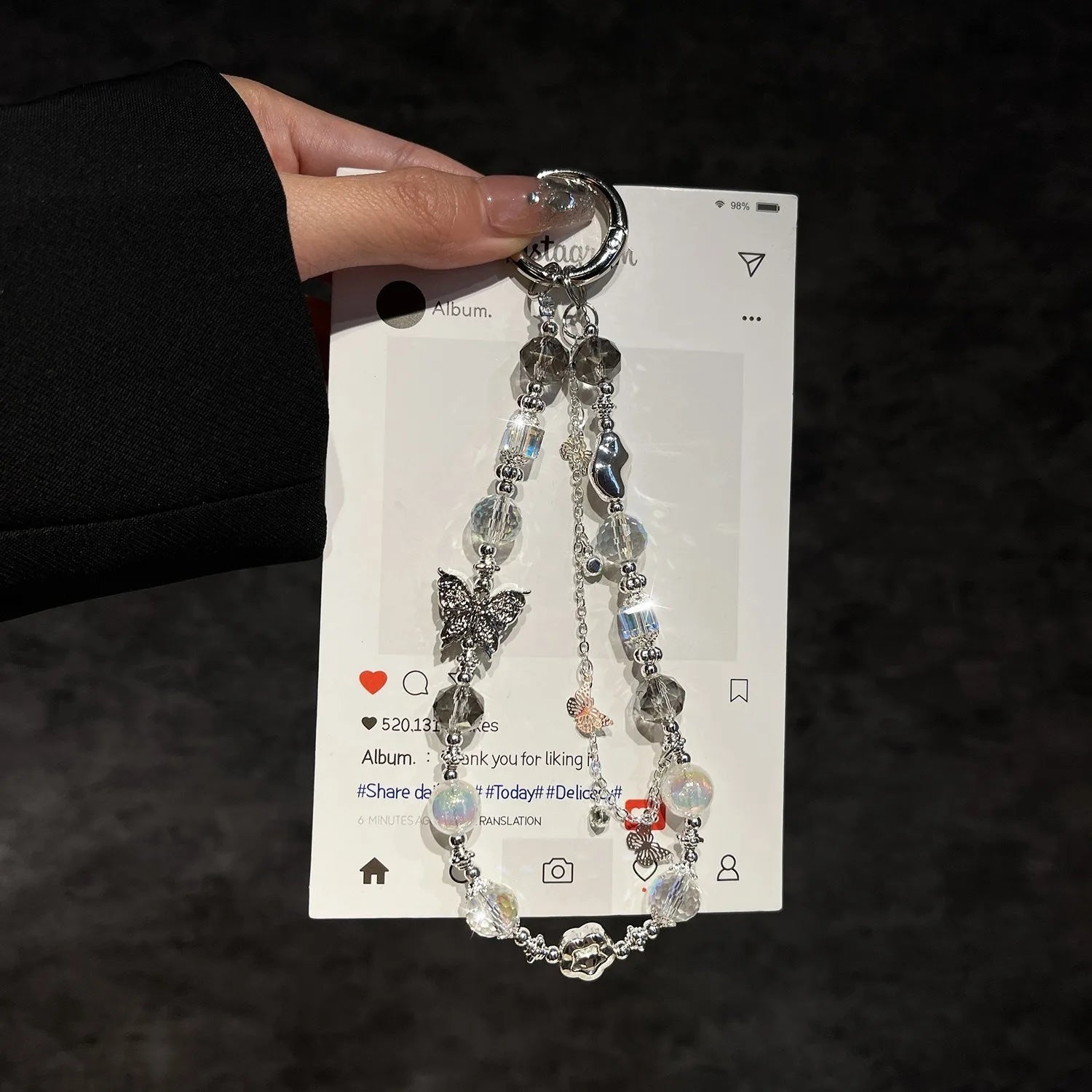 High-End Crystal Butterfly Tassel Beaded Mobile Phone Chain Fashionable Lanyard Pendant Wrist Portable Accessory