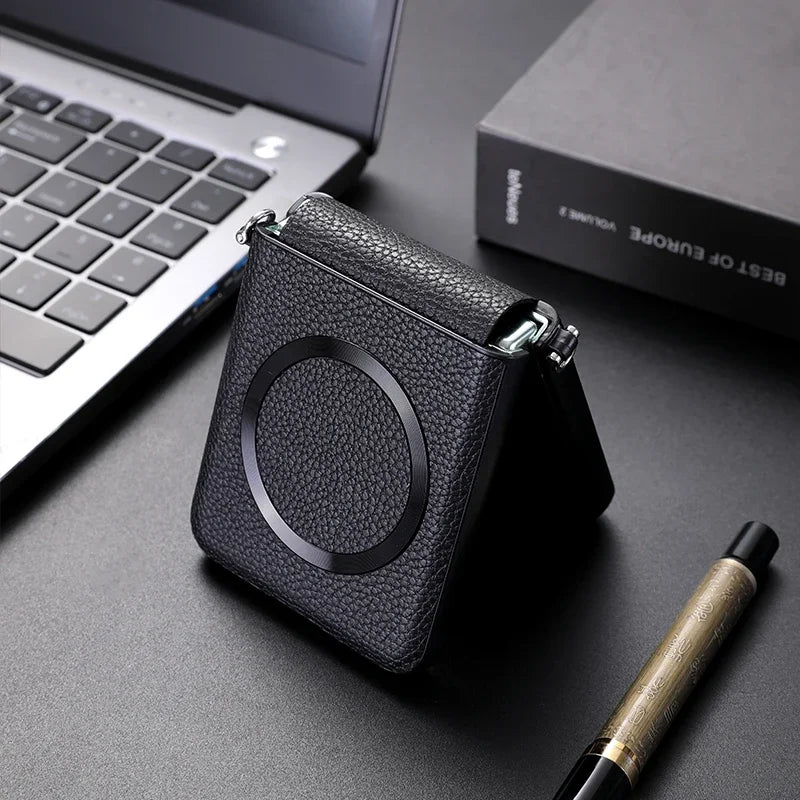 Magsafe Wireless Charge Case for Samsung Galaxy Z Flip 7 Flip6 Flip5 Flip4 Magnetic Litchi Leather Cover