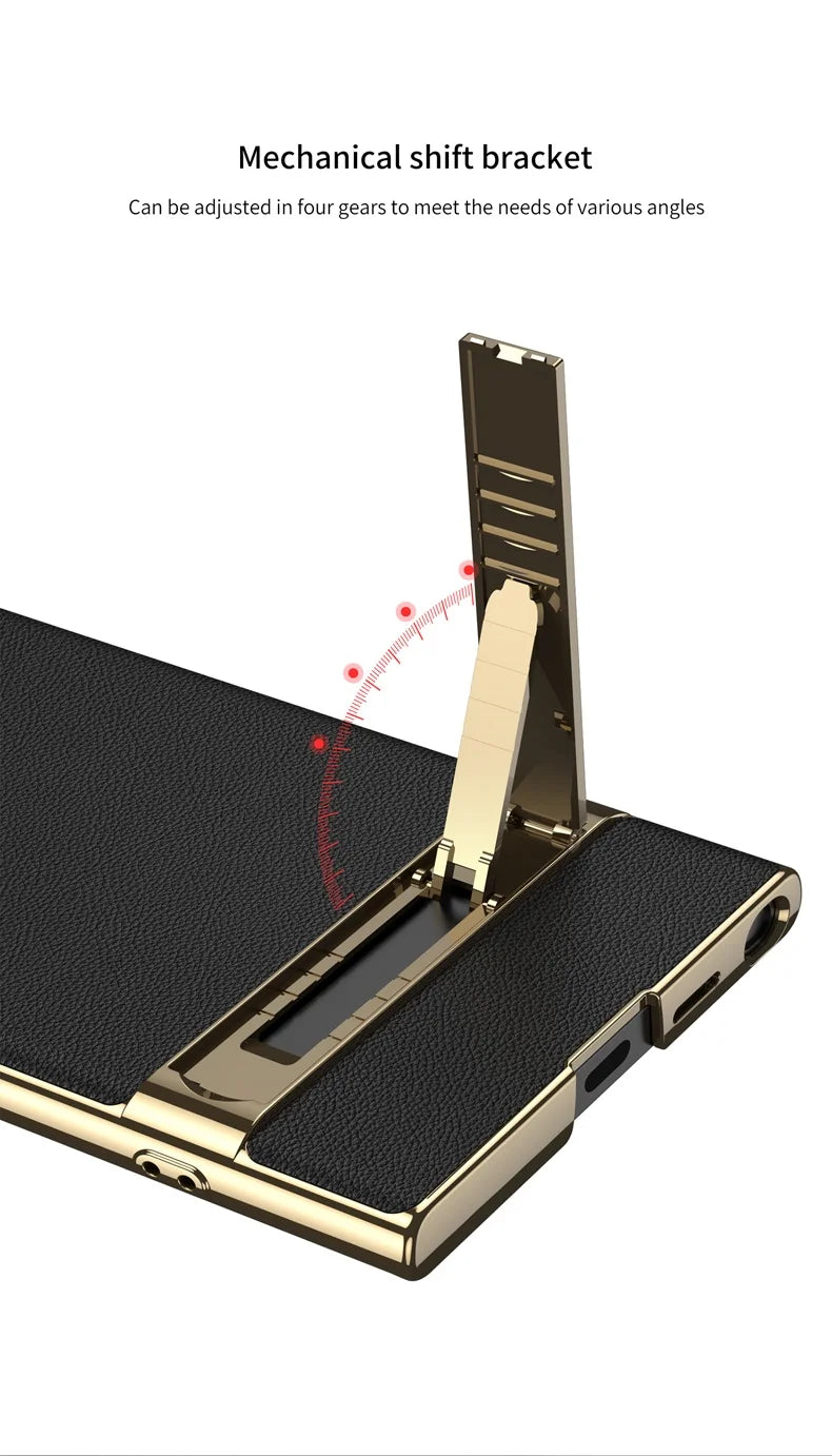 Luxury Electroplated Leather Bumper Case with Kickstand for Samsung – Shockproof, Wireless Charging Compatible