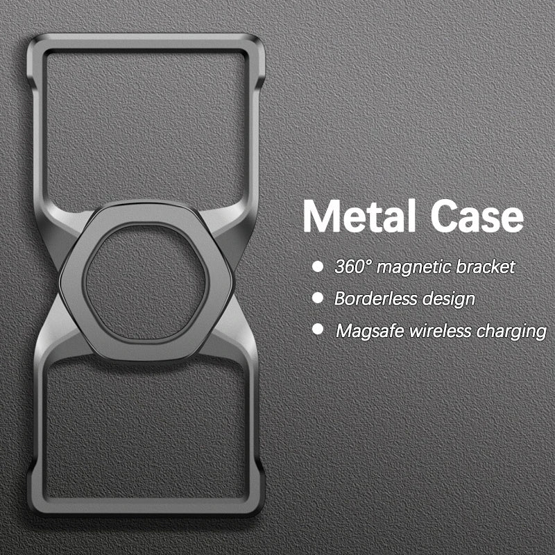 Magnetic Shockproof Metal Phone Case with Holder & Wireless Charging Support