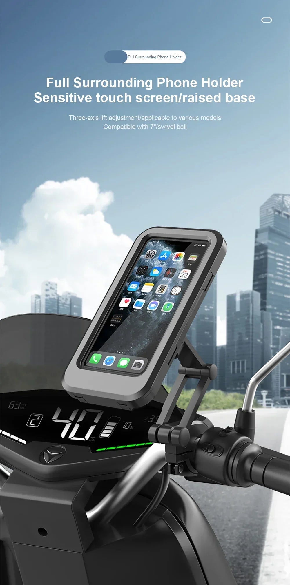 ๐๏ธ Motorcycle Phone Waterproof Bracket โ Universal 6.7" Mount