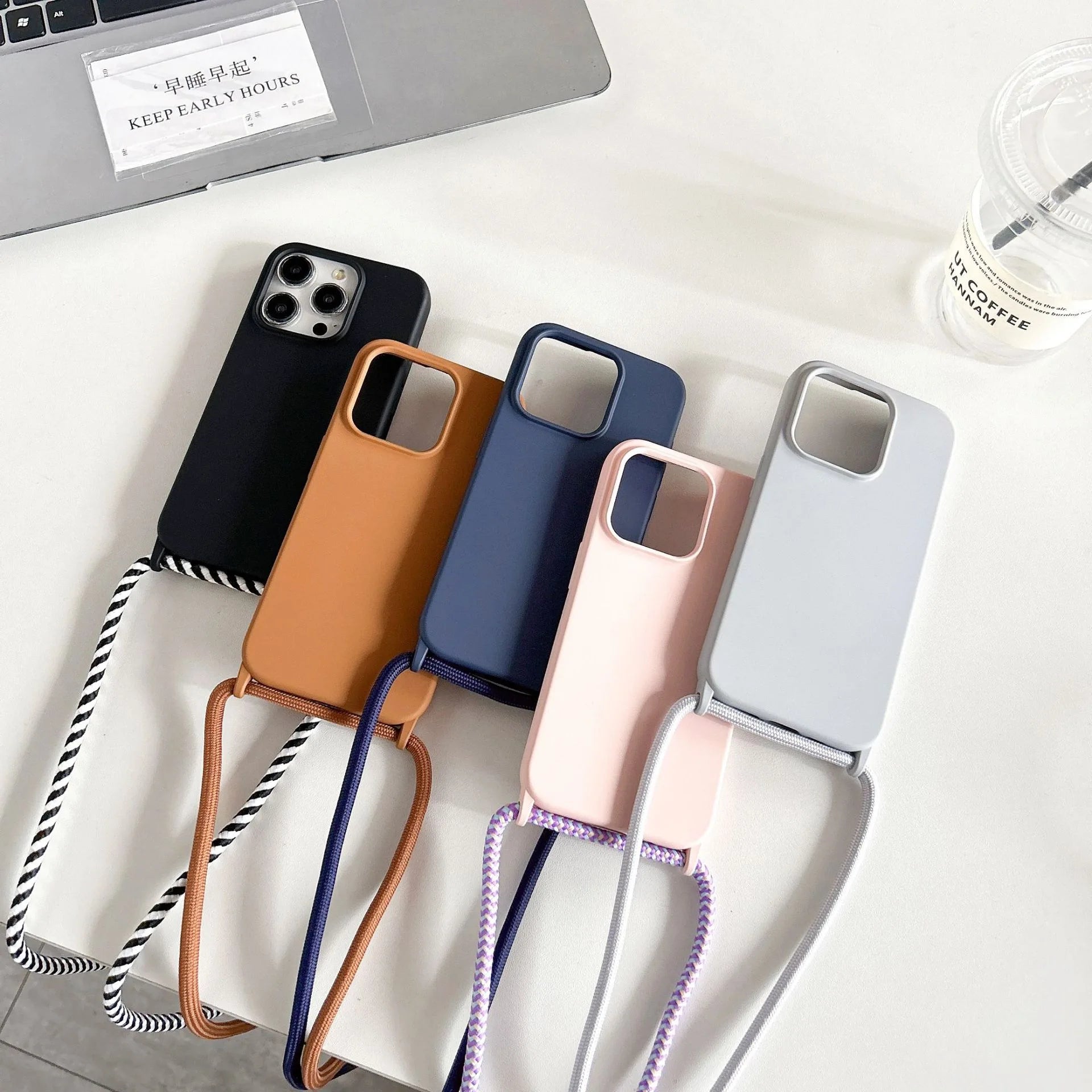 Liquid Silicone Crossbody Phone Case with Adjustable Lanyard Strap – Hands-Free Protection for iPhone