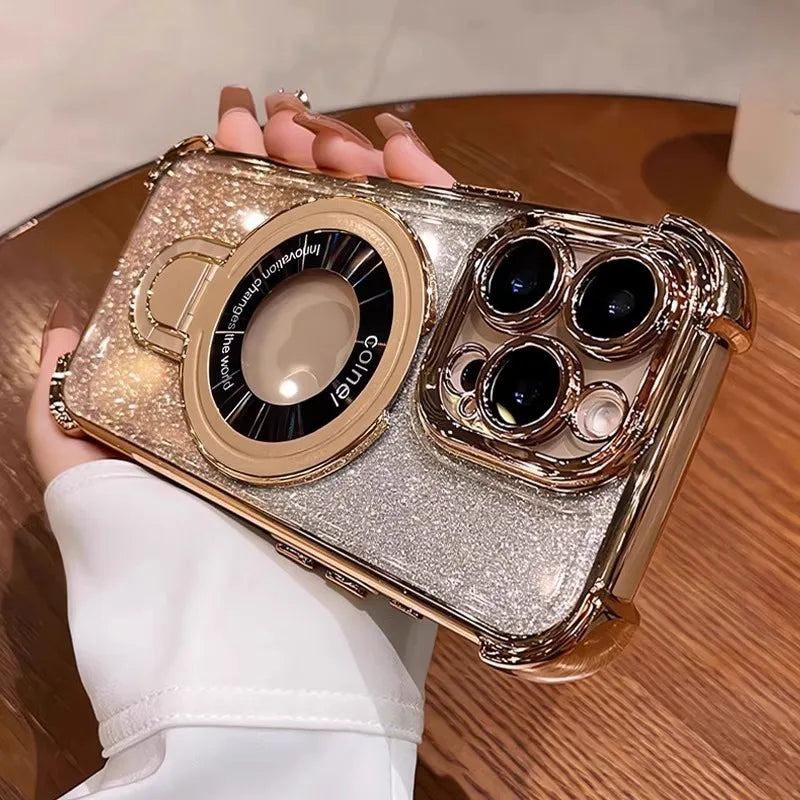 Keep Luck Luxury Glitter Geometric Shockproof Waterproof Phone Case with Ring & Lanyard